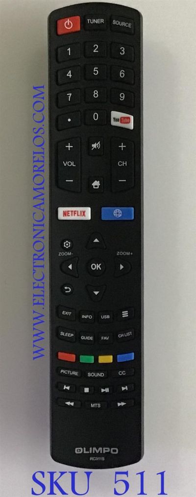 CONTROL REMOTO ORIGINAL NUEVO  OLIMPO SMART TV / 06-531W52-TY02X / RC311S / DH1712122229